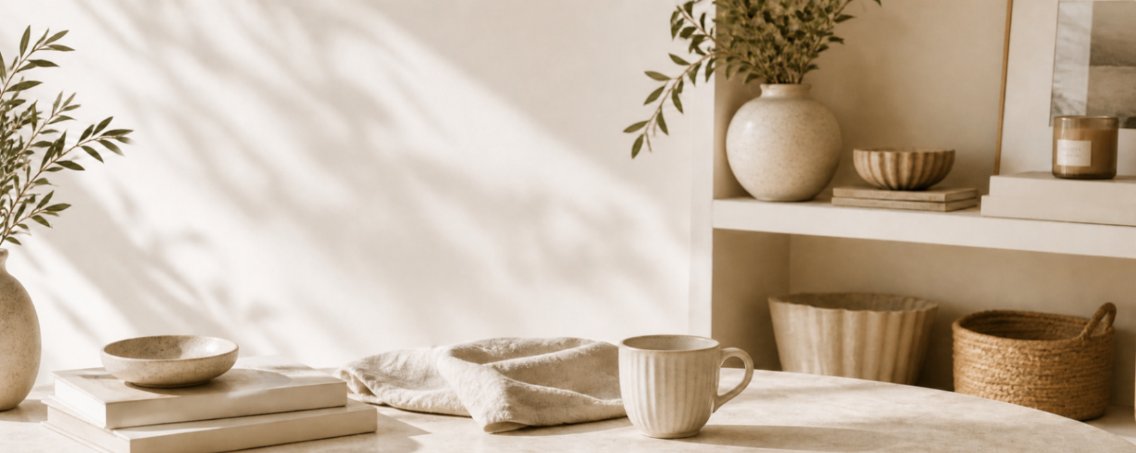 Esencia Living — curated home goods, ceramics and natural textiles in a warm neutral interior